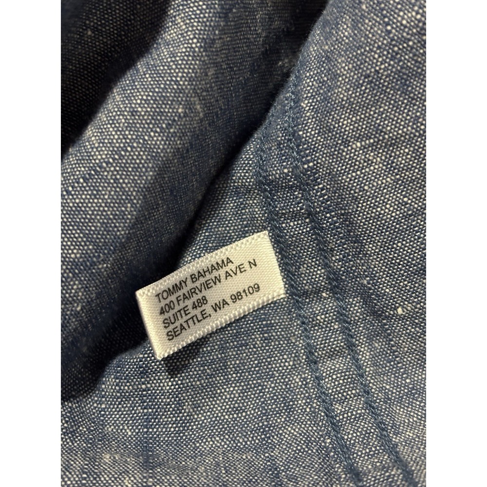 Tommy Bahama Dress Shirt L  Blue Plaid L/S Button Down Linen Cotton‎ Beach - Picture 8 of 9